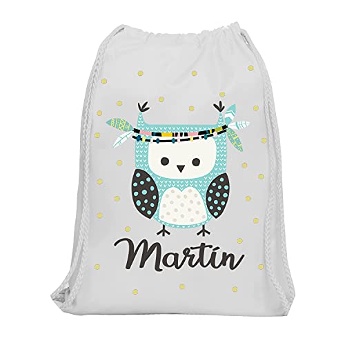 Kembilove Mochila Personalizada con Nombre Infantil – Mochilas Saco Personalizadas con el Nombre del Niño o Niña – Mochila Cuerdas Vuelta al Cole de Buho – Regalo Original Infantil