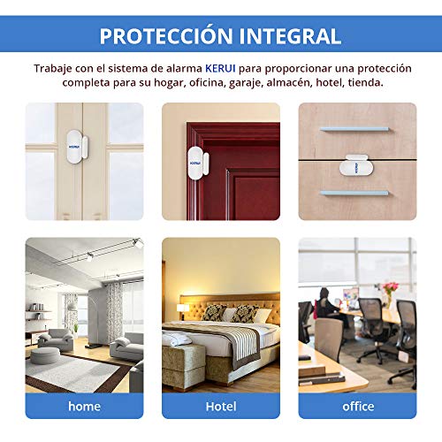 KERUI MC7 Mini Sensor Puerta y Ventana Inalámbricos, Kit Alarma Antirrobo, Sensor Movimiento 433M, Compatible con KERUI Sistema Alarma Seguridad gsm/WiFi para Hogar/Tienda/Garaje/Oficina/Autocaravana