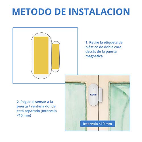 KERUI MC7 Mini Sensor Puerta y Ventana Inalámbricos, Kit Alarma Antirrobo, Sensor Movimiento 433M, Compatible con KERUI Sistema Alarma Seguridad gsm/WiFi para Hogar/Tienda/Garaje/Oficina/Autocaravana