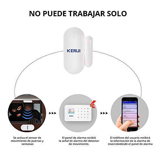 KERUI MC7 Mini Sensor Puerta y Ventana Inalámbricos, Kit Alarma Antirrobo, Sensor Movimiento 433M, Compatible con KERUI Sistema Alarma Seguridad gsm/WiFi para Hogar/Tienda/Garaje/Oficina/Autocaravana