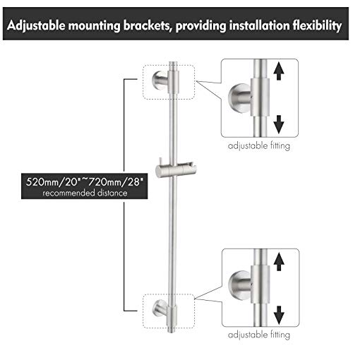 KES Barra Ducha Acero Inoxidable, Barra Ducha Deslizante con Soporte Alcachofa Ducha, Acabado Cepillado 78CM, F209S78DG-BS