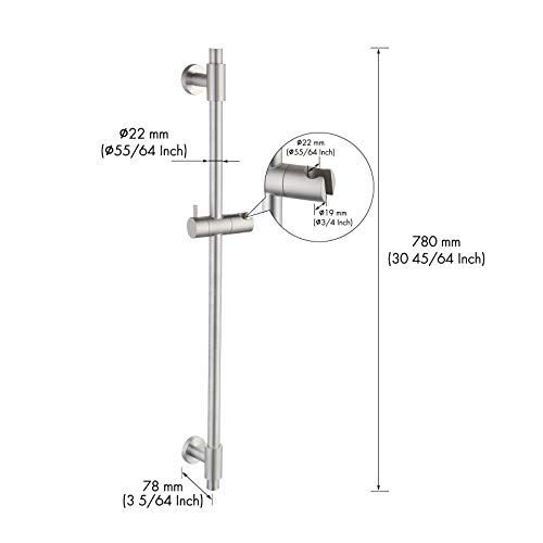 KES Barra Ducha Acero Inoxidable, Barra Ducha Deslizante con Soporte Alcachofa Ducha, Acabado Cepillado 78CM, F209S78DG-BS