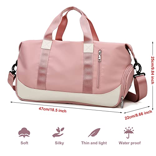 Keyck Bolsa Deporte Viaje Weekender con Compartimento Zapatos y Bolsillo Húmedo, Bolsos de Gimnasio para Hombres y Mujeres Bolsa de Mano Gran Capacidad Ligera Plegable Impermeable Resistente, Rosa