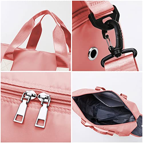 Keyck Bolsa Deporte Viaje Weekender con Compartimento Zapatos y Bolsillo Húmedo, Bolsos de Gimnasio para Hombres y Mujeres Bolsa de Mano Gran Capacidad Ligera Plegable Impermeable Resistente, Rosa