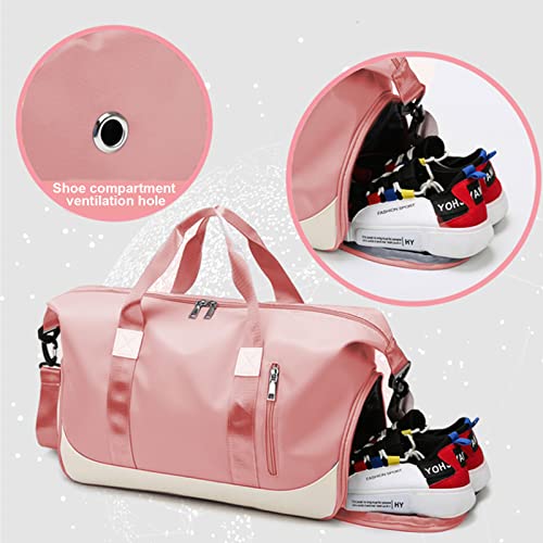 Keyck Bolsa Deporte Viaje Weekender con Compartimento Zapatos y Bolsillo Húmedo, Bolsos de Gimnasio para Hombres y Mujeres Bolsa de Mano Gran Capacidad Ligera Plegable Impermeable Resistente, Rosa