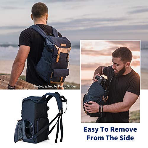 K&F Concept - Mochila Camara Reflex 2 en 1, Mochila Fotografia y Viaje para Camaras y Portátil de 15.6" con Funda Impermeable y Apertura Lateral para Lentes, Drone, Trípode, y Ropa de Viaje, 18L