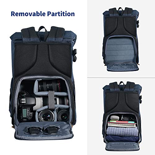 K&F Concept - Mochila Camara Reflex 2 en 1, Mochila Fotografia y Viaje para Camaras y Portátil de 15.6" con Funda Impermeable y Apertura Lateral para Lentes, Drone, Trípode, y Ropa de Viaje, 18L