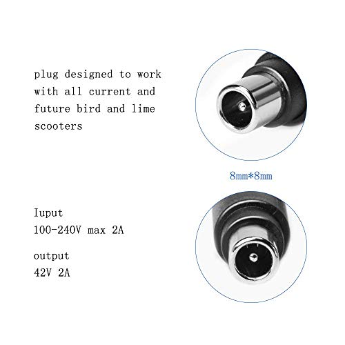 KFD Cargador de batería 42V 2A Fuente de alimentación para Patinete Xiaomi M365 Mijia Model HT-A09-71W Pro2 Essentials 1S Adaptador, Segway Ninebot ES1 ES2 ES4 2S3, Lime-S Scooter Bicicleta eléctrico