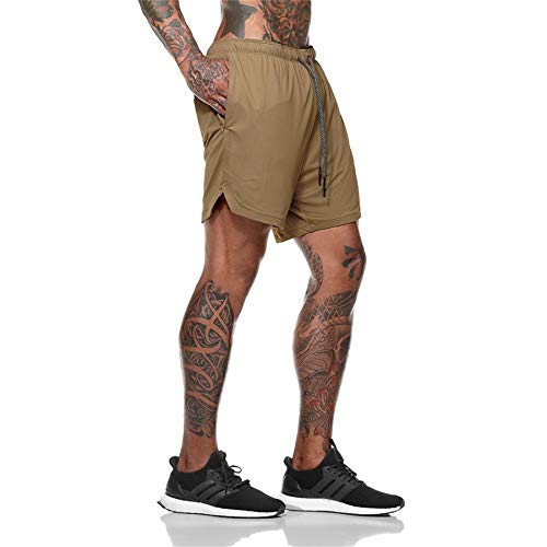 Kfnire Deporte Pantalones Cortos para Hombre, 2 en 1 Pantalones Cortos de Gimnasio con Forro de Bolsillo Incorporado Fitness Secado Rápido Transpirables Hombre Shorts Deportivos para Correr