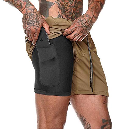 Kfnire Deporte Pantalones Cortos para Hombre, 2 en 1 Pantalones Cortos de Gimnasio con Forro de Bolsillo Incorporado Fitness Secado Rápido Transpirables Hombre Shorts Deportivos para Correr