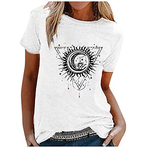 KGLHTYU Camiseta de manga corta para mujer, elegante, de verano, con estampado de corazón, de manga corta, informal, clásica, cuello redondo, básica, de corte regular, B1-blanco, L