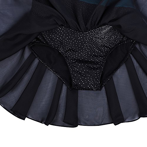 Kidsparadisy - Maillot con falda para niñas de 2 a 15 años, manga larga y sin mangas, con bandas arco iris, para gimnasia, baile y ballet, Infantil, color negro, tamaño 140(8-9T)