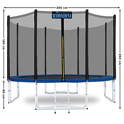 KIDUKU® Cama Elástica de Jardín Ø 244 cm | Set Completo con Red de Seguridad, Escalera, Cobertura, Anclajes y Accesorios | Trampolín Exterior Infantil Niños