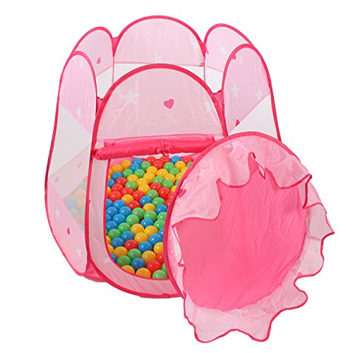 KIDUKU® Tienda de campaña Infantil + 100 Bolas + Bolsa casita de Tela para Jugar Piscina de Bolas Castillo para Interior y Exterior (Rosa)