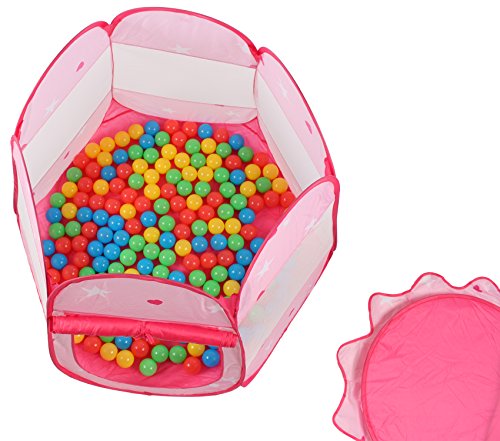 KIDUKU® Tienda de campaña Infantil + 100 Bolas + Bolsa casita de Tela para Jugar Piscina de Bolas Castillo para Interior y Exterior (Rosa)