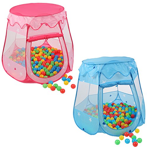 KIDUKU® Tienda de campaña Infantil + 100 Bolas + Bolsa casita de Tela para Jugar Piscina de Bolas Castillo para Interior y Exterior (Rosa)