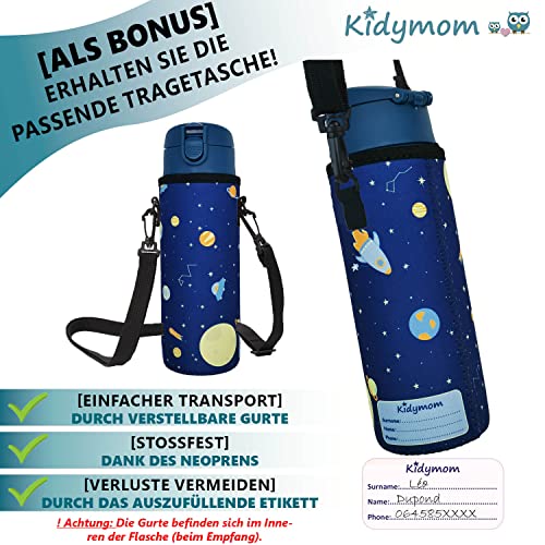 KIDYMOM Botella Agua Acero Inoxidable para Niños Prueba De Agua +Bolsa de Transporte Gratuita, Cantimplora Infantil Termica Reutilizable Sin BPA, Termo Liquido Bebe 350ml, Botellas Regalo Niña