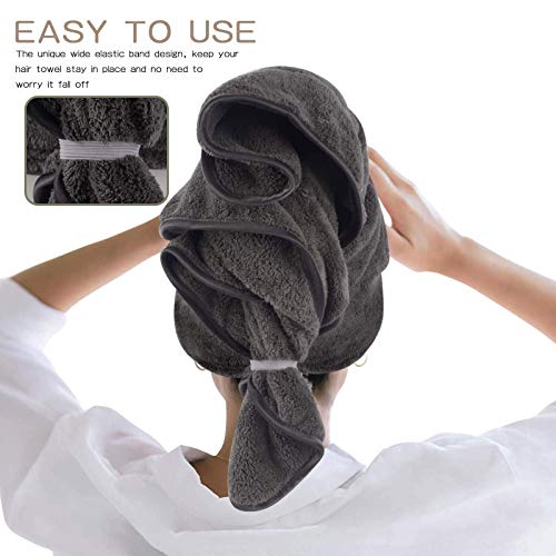 KinHwa Toalla Turbante Seca Pelo Toalla Turbante Microfibra Toalla Turbante de Microfibra para el Pelo para el Cabello Mojado 61cm x 112cm Gris Oscuro