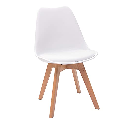 Kiona | Homely - Silla de Comedor - Day | Asiento de Polipropileno | Silla Diseño Nórdico | Respaldo Ergonómico | Patas Madera de Haya | Silla para Comedor, Dormitorio, Cocina | Color Blanco