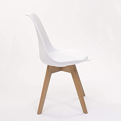 Kiona | Homely - Silla de Comedor - Day | Asiento de Polipropileno | Silla Diseño Nórdico | Respaldo Ergonómico | Patas Madera de Haya | Silla para Comedor, Dormitorio, Cocina | Color Blanco