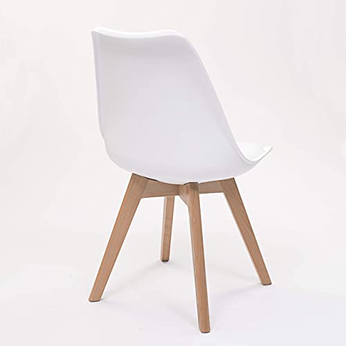 Kiona | Homely - Silla de Comedor - Day | Asiento de Polipropileno | Silla Diseño Nórdico | Respaldo Ergonómico | Patas Madera de Haya | Silla para Comedor, Dormitorio, Cocina | Color Blanco