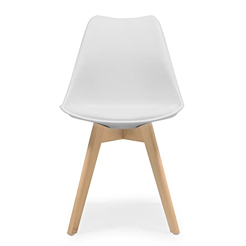 Kiona | Homely - Silla de Comedor - Day | Asiento de Polipropileno | Silla Diseño Nórdico | Respaldo Ergonómico | Patas Madera de Haya | Silla para Comedor, Dormitorio, Cocina | Color Blanco