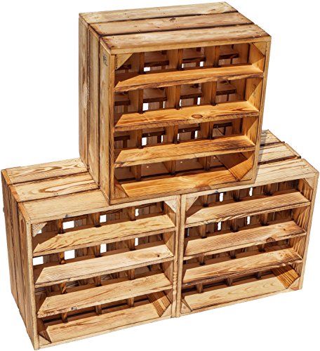 Kistenkolli Altes Land Flamed Wine Rack 16er Dimensiones 40x40x27cm Estante de la caja de botellas botellero de vino botellero caja de manzana caja de vino - Flamed, 1er set 16er geflammt