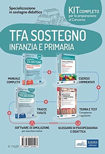 Kit completo concorso Specializzazione in sostegno didattico. TFA scuola infanzia e primaria. Eserciziari + Manuale + Tracce svolte + Software + ... online. Con software di simulazione