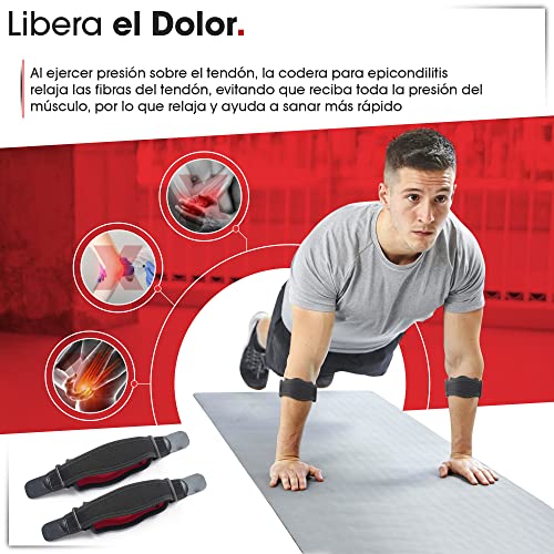 Kit de 2 Coderas para Epicondilitis para Codo de Tenista - Coderas para Tendinitis - Banda Epicondilitis para el Codo - Cintas para Codo de Tenista - Sirven en Cualquier Deporte