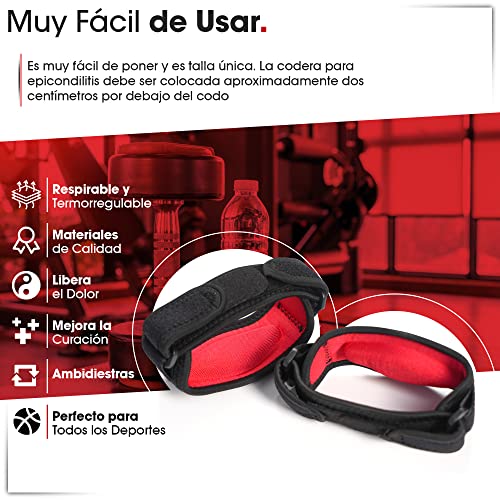 Kit de 2 Coderas para Epicondilitis para Codo de Tenista - Coderas para Tendinitis - Banda Epicondilitis para el Codo - Cintas para Codo de Tenista - Sirven en Cualquier Deporte