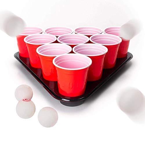 Kit de Beer Pong Oficial Original | Paquete Completo Oficial de Beer Pong 22 Copas Rojas | 2 Rejillas espaciadoras | 4 Bolas | Reglas Oficiales | Juego de Beber | Juego de Fiesta | OriginalCup®