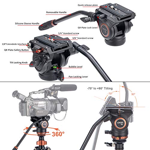 Kit de monopie para trípode de Video Profesional, Cayer AF2451 Trípode telescópico con Cierre telescópico de 67 Pulgadas con Cabezal de Fluido H4 y Base de trípode extraíble para cámaras DSLR