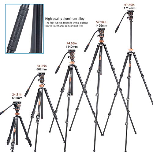 Kit de monopie para trípode de Video Profesional, Cayer AF2451 Trípode telescópico con Cierre telescópico de 67 Pulgadas con Cabezal de Fluido H4 y Base de trípode extraíble para cámaras DSLR