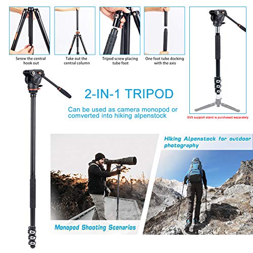 Kit de monopie para trípode de Video Profesional, Cayer AF2451 Trípode telescópico con Cierre telescópico de 67 Pulgadas con Cabezal de Fluido H4 y Base de trípode extraíble para cámaras DSLR