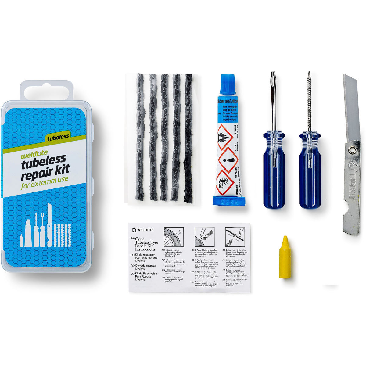 Kit de reparación para cubiertas tubeless Weldtite  - Reparapinchazos