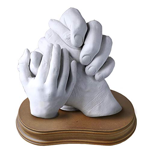 Kit para Escultura Manos Familia En 3d - Alginato Para Moldes Para Escultura Pareja Y Niños, Regalos Para Tu Novia Originales, Bodas De Plata, Figuras Decorativas, Detalles De Cumpleaños (Con Peana)