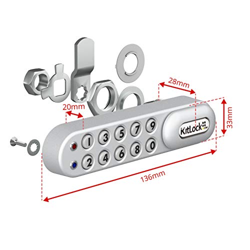 KitLock Cerradura electrónica KL1000, para taquillas y muebles, sin llave, con cerradura de combinación, horizontal para zurdos, color plateado