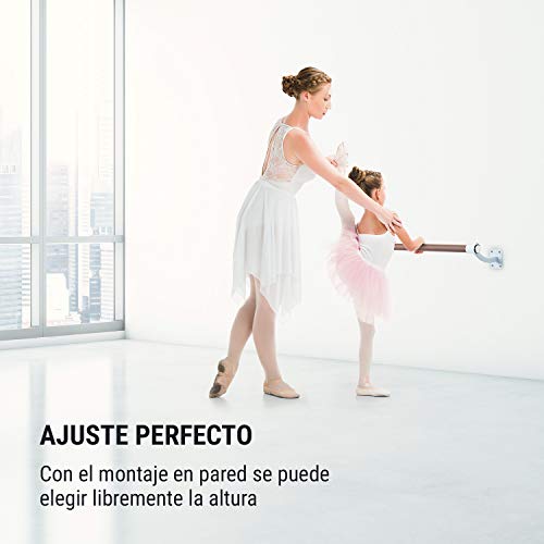 Klarfit Barre Mur - Barra de Ballet, Barra de Ballet para casa, Largo 110 cm, Estructura de Acero con Revestimiento en Polvo, Diámetro de 38 mm, Barra Pared, Blanco