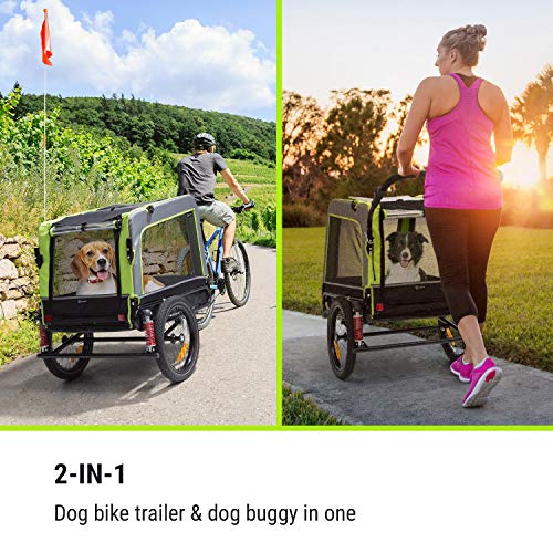 Klarfit Husky Vario 2 en 1 - Carrito para Perros, Carro para Perros, Cochecito Perro, Aprox. 240 litros de Volumen, Material: 600D Oxford Canvas, SmartSpace Concept, Carga máxima: 40 kg, Olivo