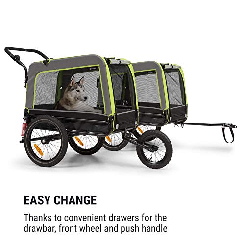 Klarfit Husky Vario 2 en 1 - Carrito para Perros, Carro para Perros, Cochecito Perro, Aprox. 240 litros de Volumen, Material: 600D Oxford Canvas, SmartSpace Concept, Carga máxima: 40 kg, Olivo