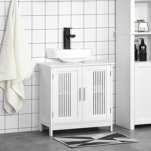 kleankin Mueble para Debajo del Lavabo Armario Baño de Suelo de Madera con 2 Puertas Ventiladas y Estante Ajustable Interior Moderno 60x30x60 cm Blanco