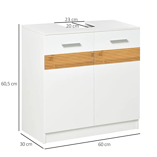 kleankin Mueble para Debajo del Lavabo Armario Baño de Suelo de Madera con 2 Puertas y Estante Interior Estilo Moderno 60x30x60,5 cm Blanco