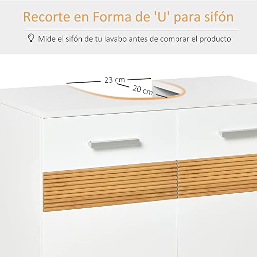 kleankin Mueble para Debajo del Lavabo Armario Baño de Suelo de Madera con 2 Puertas y Estante Interior Estilo Moderno 60x30x60,5 cm Blanco