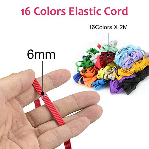 KLYNGTSK 16 PCS Banda Elástica de Poliéster Cordón Elástico Colores Flexible Cinta Elástica Costura de 6 mm Resistente Banda de Coser para Mascara,Ropa, Pelo, DIY, Accesorios (Multicolor, 3m)