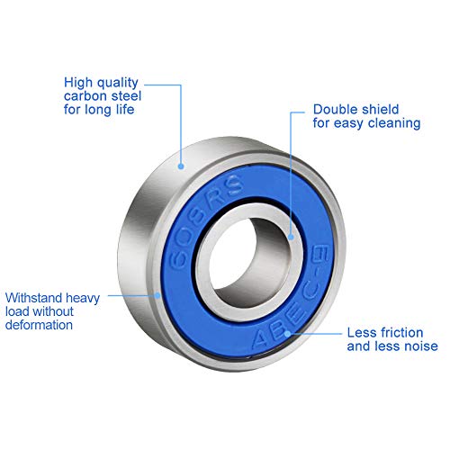 KLYNGTSK 20 PCS Antifricción para Monopatín 608rs Cojinetes de Patines de Rueda ABEC-9 Miniatura Radial Rodamientos Cojinetes de Bolas de Ranura para Monopatines, Patines (8mm x 22mm x 7mm)