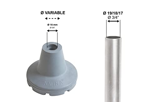 KMINA - Tacos muletas 19 mm, 18 mm y 17 mm (x2 uds), Conteras muletas, Virolas de goma para muletas, Conteras muletas antideslizantes, Tacos muletas redondos, Tacos para muletas antideslizantes