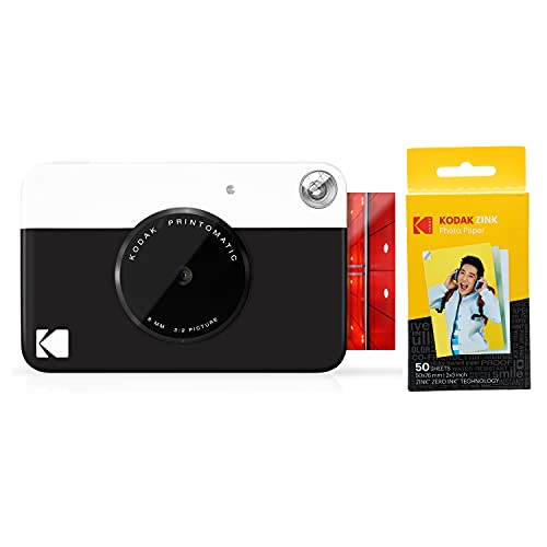 KODAK Printomatic - Cámara de impresión instantánea, Negro + Paquete de 50 Hojas