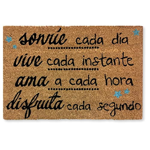 KOKO DOORMATS Felpudo Entrada casa Originales, Felpudo Original Sonríe Vive Ama | Felpudos Originales y Divertidos para Entrada casa Puerta, terraza o jardín | Fibra de Coco y PVC | 40x60x1.5 cm