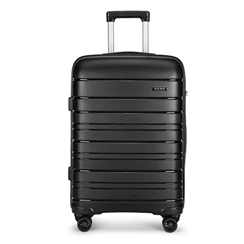 Kono Equipaje Grande Ligero con Ruedas giratorias y Cerradura TSA, Maletas Cremallera YKK,Estuche rígido de Trolley de Viaje (Negro)