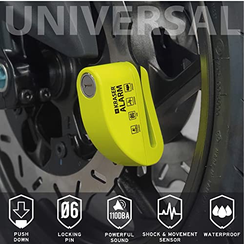 KRASER 6Y Candado Moto Bici Antirrobo Alarma de Disco Certificación CE Cable Recordatorio + Bolsa de Transporte, Universal Motocicleta Scooter Bicicleta Patinete Eléctrico, 110dB Impermeable